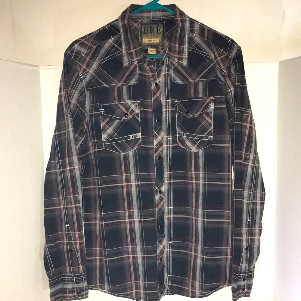 BKE Slim Fit Snap Front Buttons Down Casual Long Sleeves Men’s Shirt Size Large